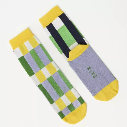 Chaussettes EPEL motif carreaux vert jaune