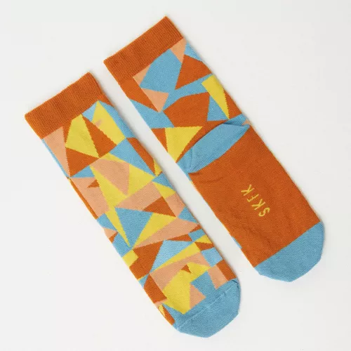 Chaussettes EPEL motif géométrique orange jaune bleu
