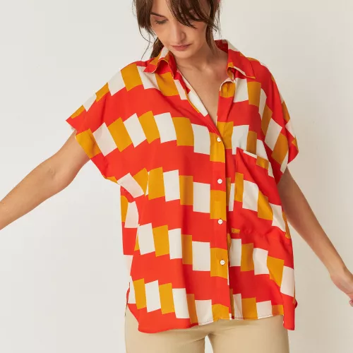 Chemise UMA motif carreaux rouge orange blanc
