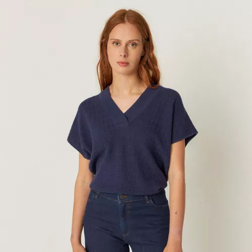 Pull manches courtes GARAZI-GOTS bleu marine violet