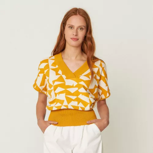 Pull GARAZI-GOTS motif jaune et blanc