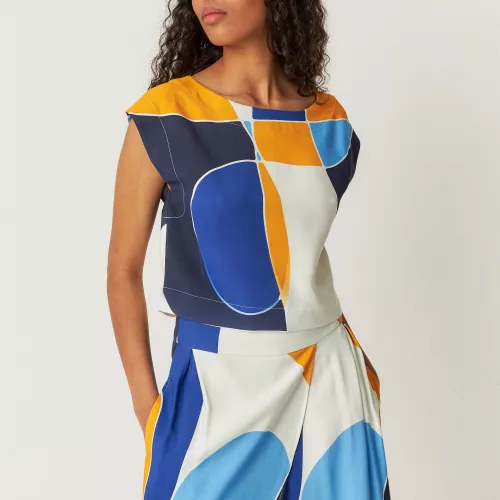 Top AHIEN blanc, bleu et orange