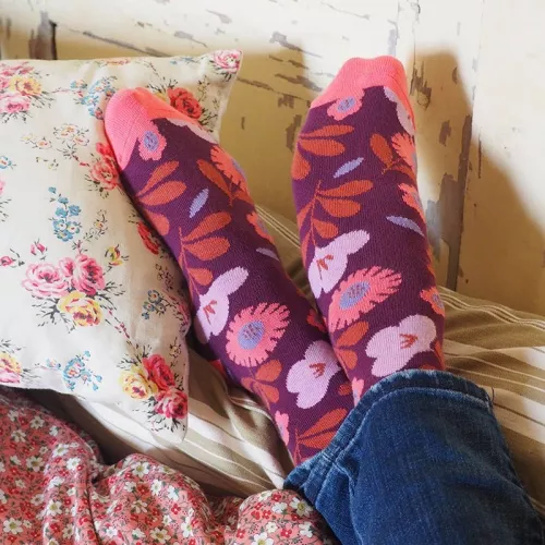 Chaussettes motif Champêtre prune