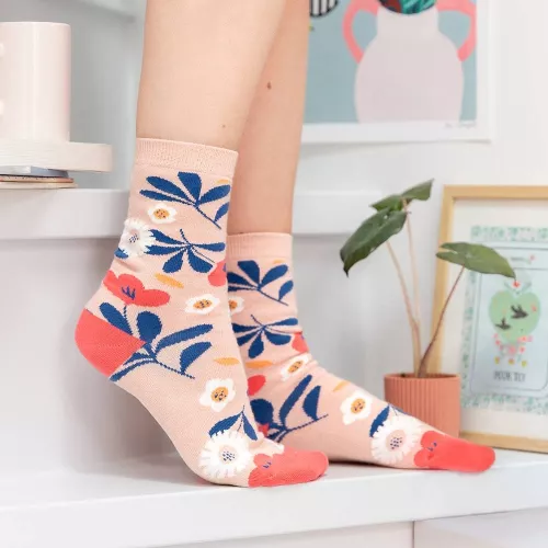 Chaussettes motif Champêtre rose