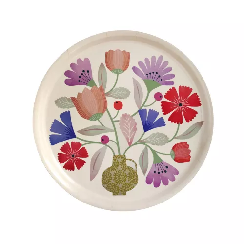 Plateau rond en bouleau motif Bouquet