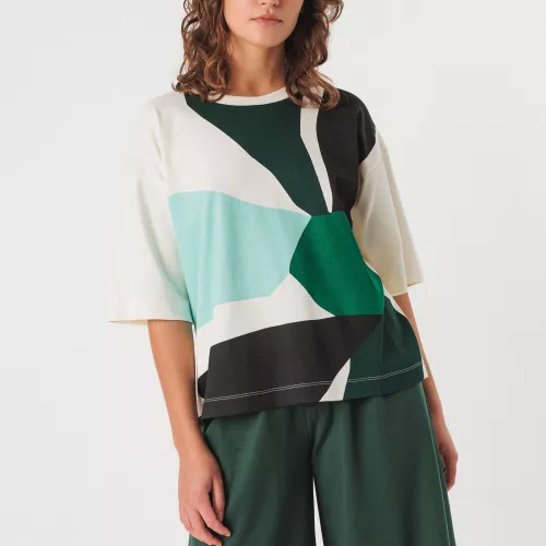 T-shirt LARIZ crème motif vert