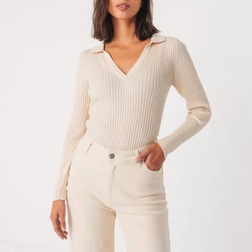 Top maille cotelée ARIZA crème