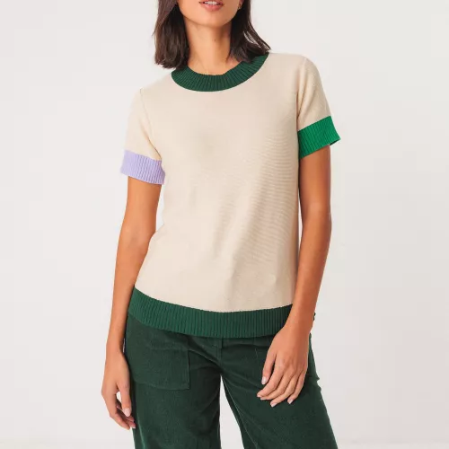 Top maille ARHAN crème, vert et lilas