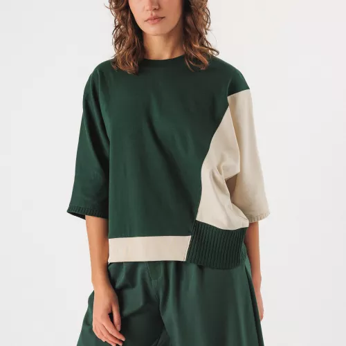 Top ALORIA crème et vert foncé