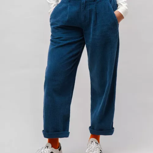 Pantalon à pinces en velours côtelé Indigo