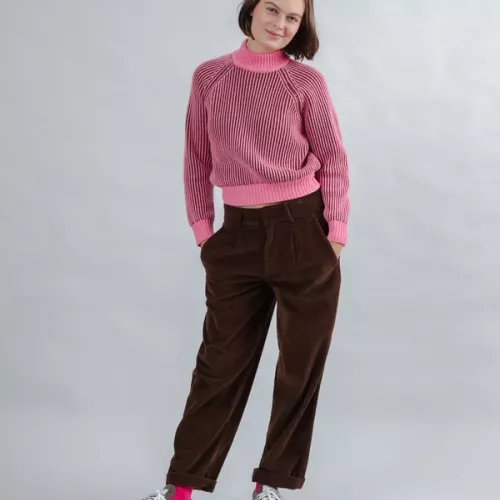 Pantalon à pinces en velours côtelé Chocolat