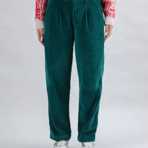 Pantalon à pinces en velours côtelé Vert foncé