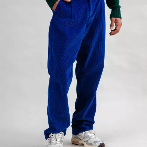 Pantalon à pinces en velours côtelé Bleu Klein