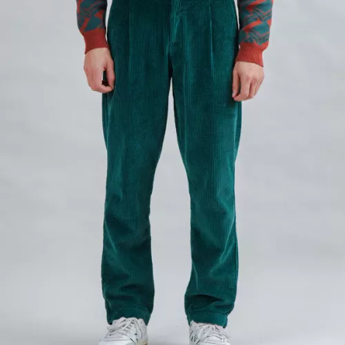 Pantalon à pinces en velours côtelé Vert foncé