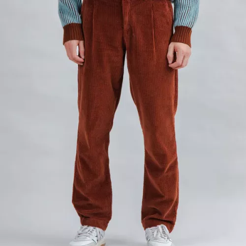 Pantalon à pinces en velours côtelé Cuivre