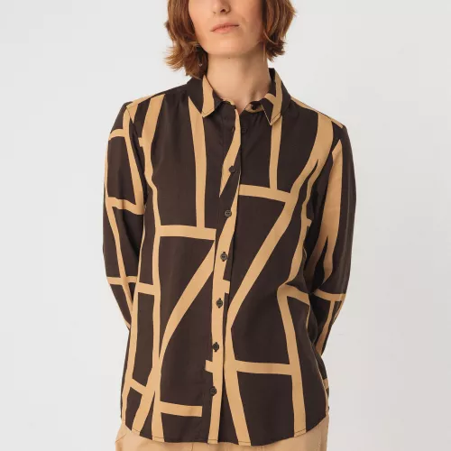 Chemise ASUNE motif KINTSUGI marron