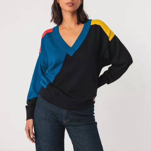 Pull ADRIANA noir bleu jaune rouge