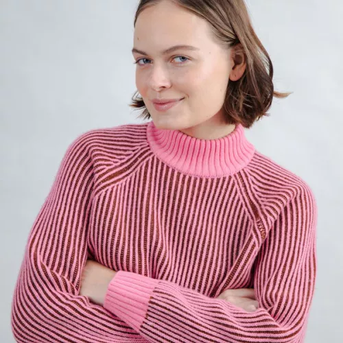 Pull court bicolore Rose et marron