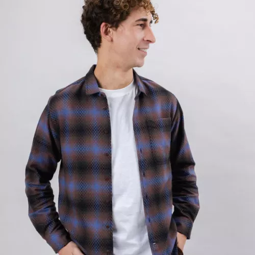 Surchemise en flanelle PIXEL CHECK motif marron et bleu