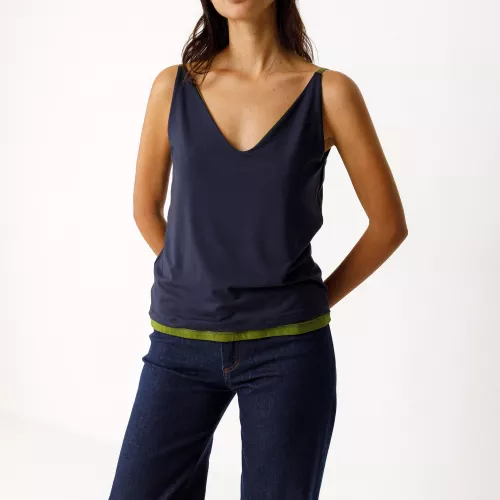 T-shirt IKERNE reversible bleu marine et vert foncé