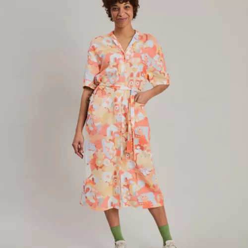 Robe chemise Geco's Friends motif orange