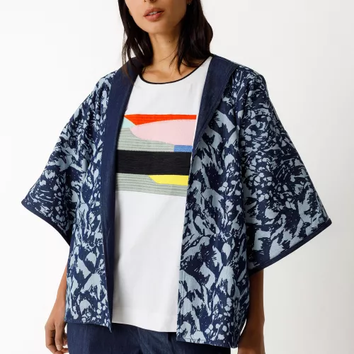 Veste kimono HEDERA-GOTS réversible denim motif Camo, taille unique
