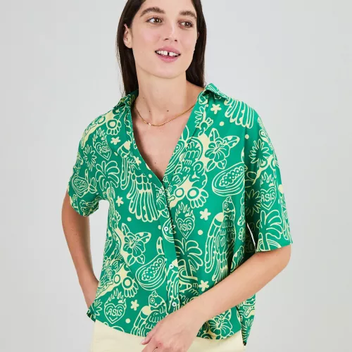Chemise courte ASIS PERCALES CROCODYLUS verte