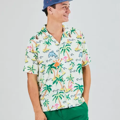 Chemise Homme Aloha TROPICAL PIXEL écrue