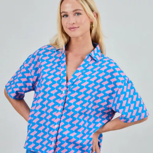 Chemise courte GUM bleue et rose